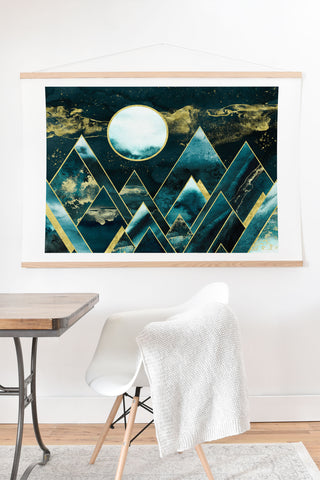 Nature Magick Gold Teal Geometric Mountains Art Print And Hanger