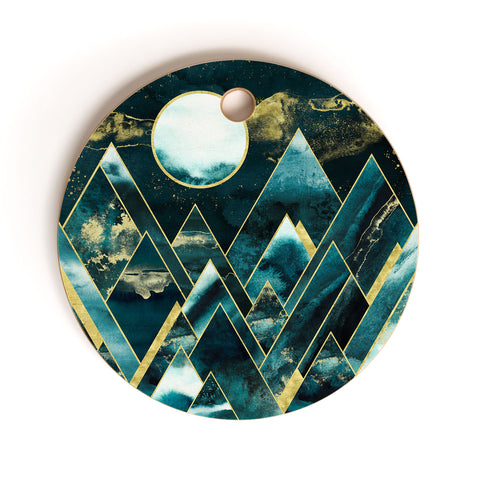 Nature Magick Gold Teal Geometric Mountains Cutting Board Round