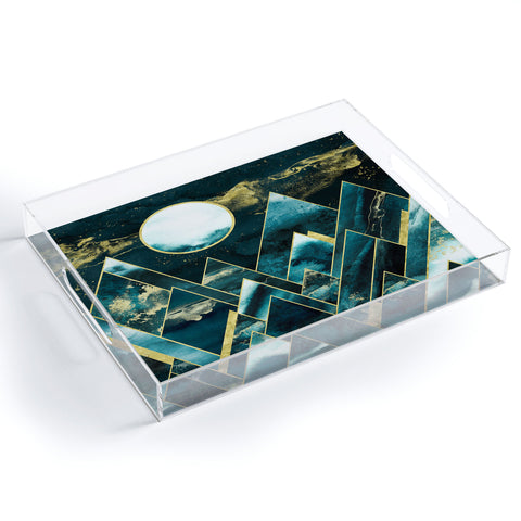 Nature Magick Gold Teal Geometric Mountains Acrylic Tray