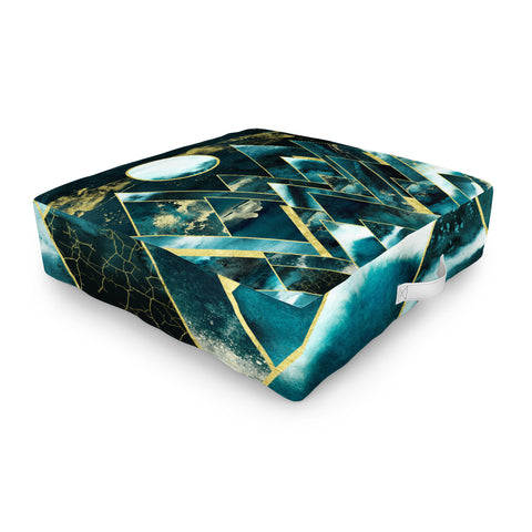 Nature Magick Gold Teal Geometric Mountains Outdoor Floor Cushion