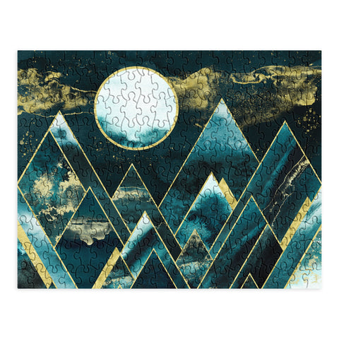 Nature Magick Gold Teal Geometric Mountains Puzzle