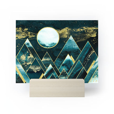 Nature Magick Gold Teal Geometric Mountains Mini Art Print