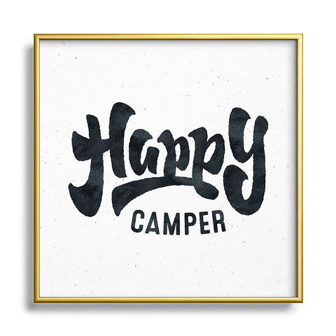 Nature Magick HAPPY CAMPER Black and White R Metal Square Framed Art Print