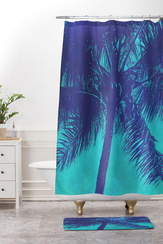 Nature Magick Palm Trees Summer Turquoise Shower Curtain And Mat