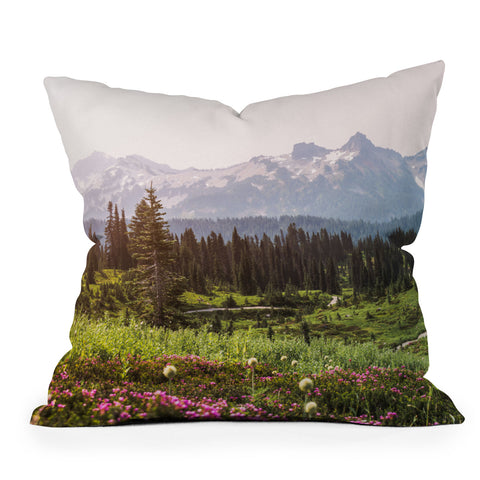 Nature Magick Pink Mountain Wildflowers Outdoor Throw Pillow