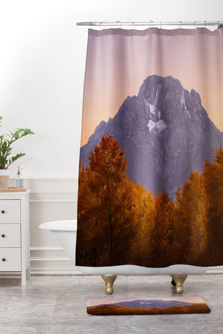 Nature Magick Rocky Mountain Tetons Sunset Shower Curtain And Mat