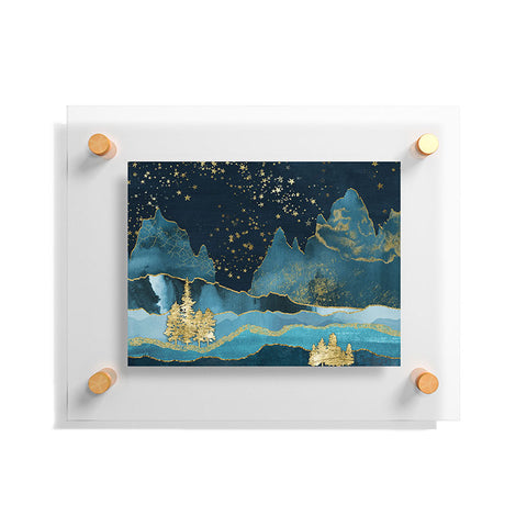 Nature Magick Teal and Gold Mountain Stars Floating Acrylic Print