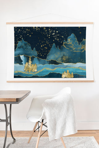 Nature Magick Teal and Gold Mountain Stars Art Print And Hanger
