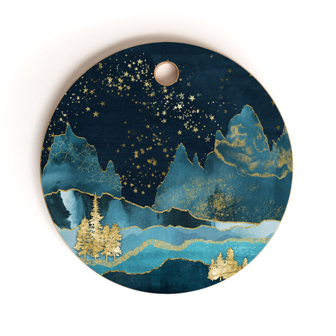 Nature Magick Teal and Gold Mountain Stars Cutting Board Round