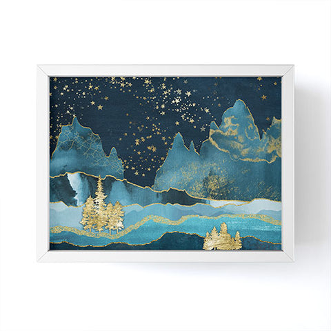 Nature Magick Teal and Gold Mountain Stars Framed Mini Art Print
