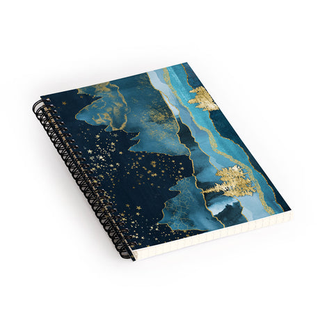 Nature Magick Teal and Gold Mountain Stars Spiral Notebook