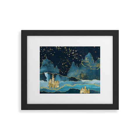 Nature Magick Teal and Gold Mountain Stars Framed Art Print