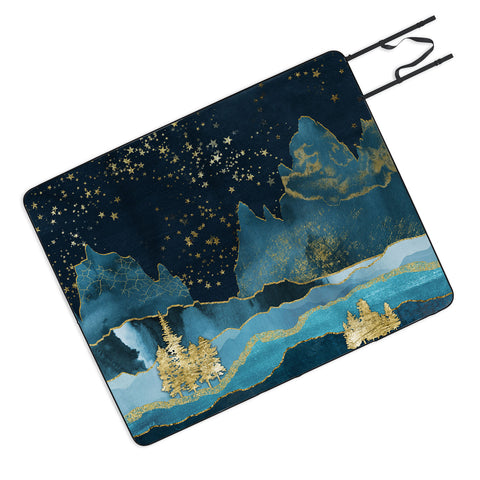 Nature Magick Teal and Gold Mountain Stars Picnic Blanket