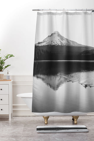 Nature Magick Wild Mountain Sunrise Black and White Shower Curtain And Mat