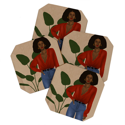 nawaalillustrations girl in red Coaster Set