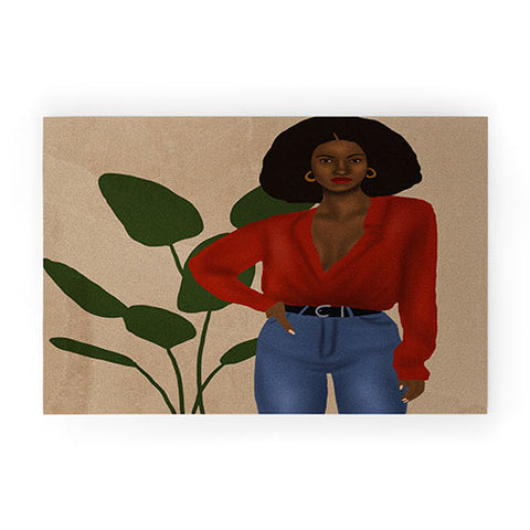 nawaalillustrations girl in red Welcome Mat