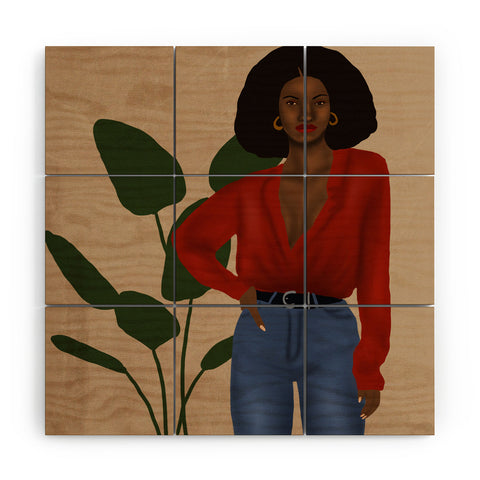 nawaalillustrations girl in red Wood Wall Mural