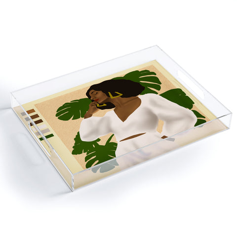 nawaalillustrations girl in white Acrylic Tray