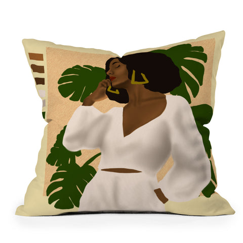 nawaalillustrations girl in white Outdoor Throw Pillow