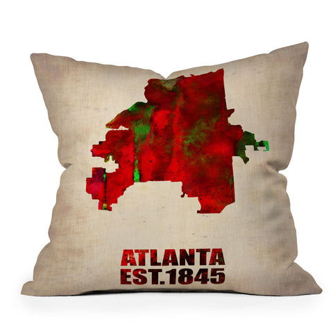 Naxart Atlanta Watercolor Map Throw Pillow