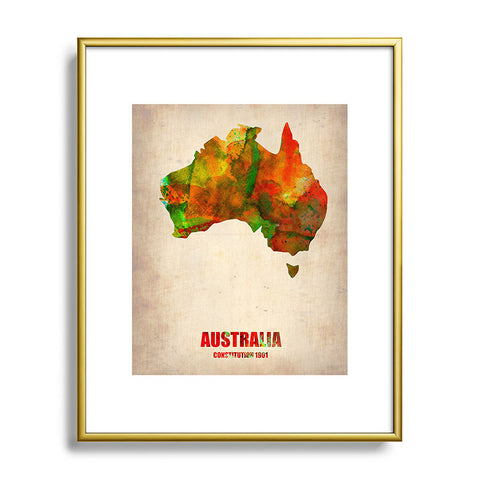 Naxart Australia Watercolor Map Metal Framed Art Print