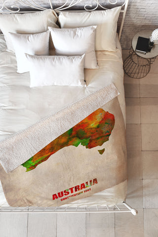 Naxart Australia Watercolor Map Fleece Throw Blanket