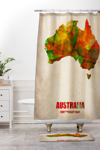Naxart Australia Watercolor Map Shower Curtain And Mat