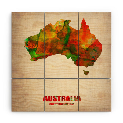 Naxart Australia Watercolor Map Wood Wall Mural