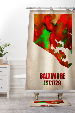 Naxart Baltimore Watercolor Map Shower Curtain And Mat