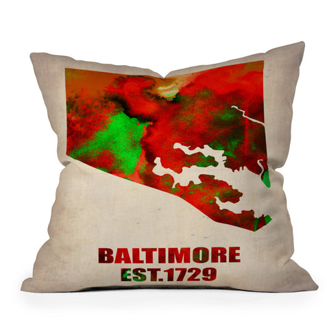 Naxart Baltimore Watercolor Map Throw Pillow