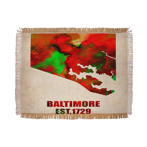 Naxart Baltimore Watercolor Map Throw Blanket