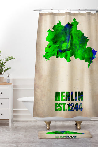 Naxart Berlin Watercolor Map Shower Curtain And Mat