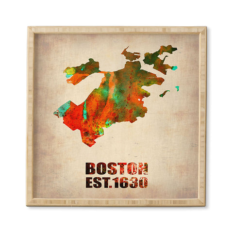 Naxart Boston Watercolor Map Framed Wall Art