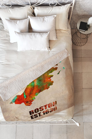 Naxart Boston Watercolor Map Fleece Throw Blanket