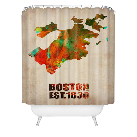 Naxart Boston Watercolor Map Shower Curtain