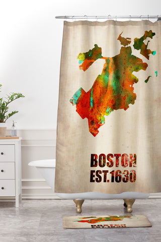 Naxart Boston Watercolor Map Shower Curtain And Mat