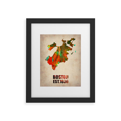 Naxart Boston Watercolor Map Framed Art Print