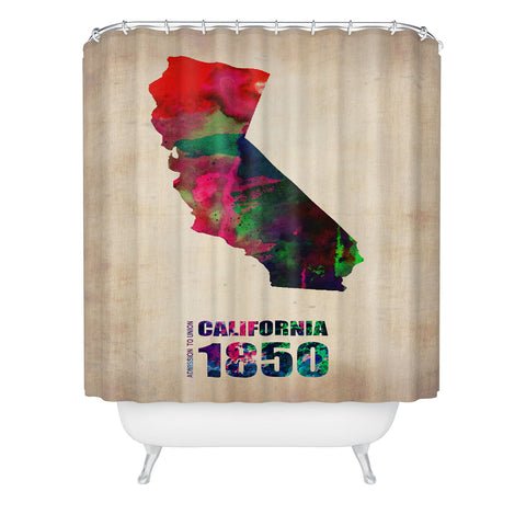 Naxart California Watercolor Map Shower Curtain