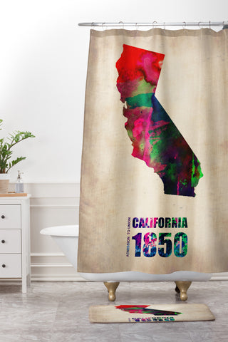Naxart California Watercolor Map Shower Curtain And Mat