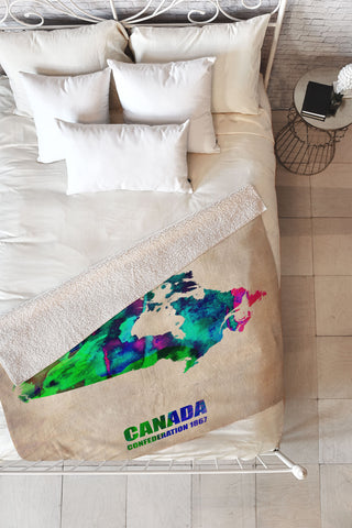 Naxart Canada Watercolor Map Fleece Throw Blanket