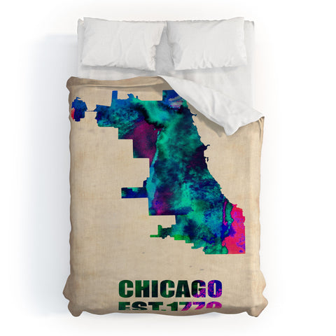 Naxart Chicago Watercolor Map Duvet Cover