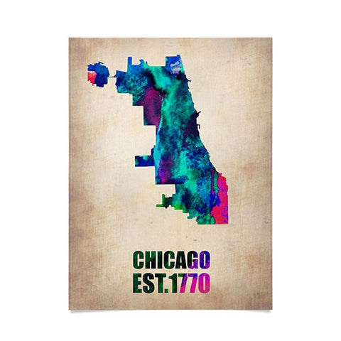 Naxart Chicago Watercolor Map Poster