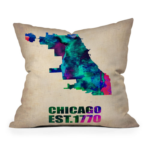 Naxart Chicago Watercolor Map Throw Pillow