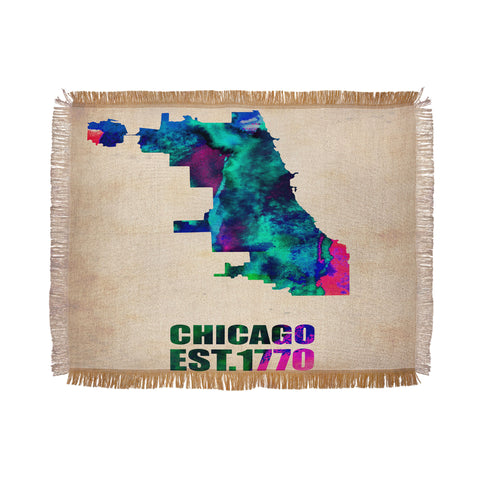 Naxart Chicago Watercolor Map Throw Blanket