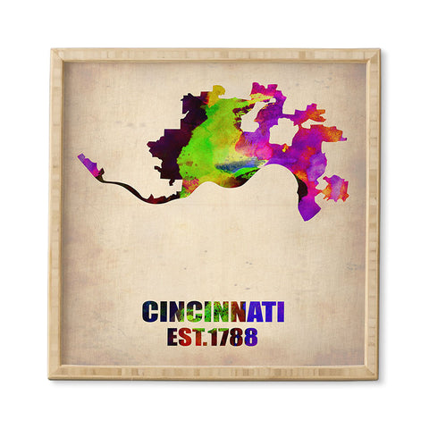 Naxart Cincinnati Watercolor Map Framed Wall Art