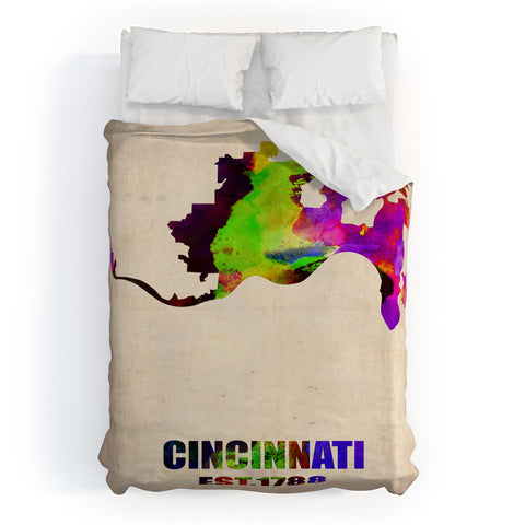 Naxart Cincinnati Watercolor Map Duvet Cover