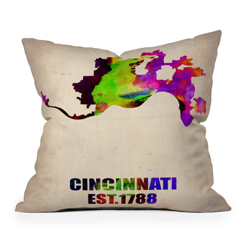 Naxart Cincinnati Watercolor Map Throw Pillow