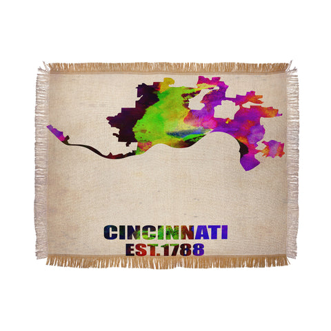 Naxart Cincinnati Watercolor Map Throw Blanket
