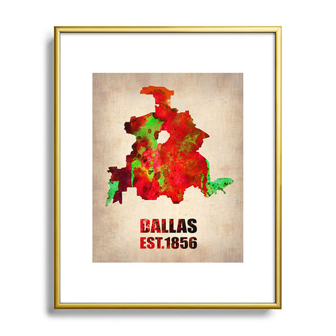 Naxart Dallas Watercolor Map Metal Framed Art Print