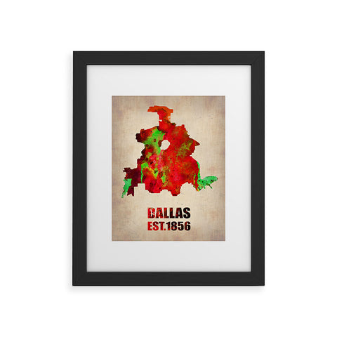 Naxart Dallas Watercolor Map Framed Art Print